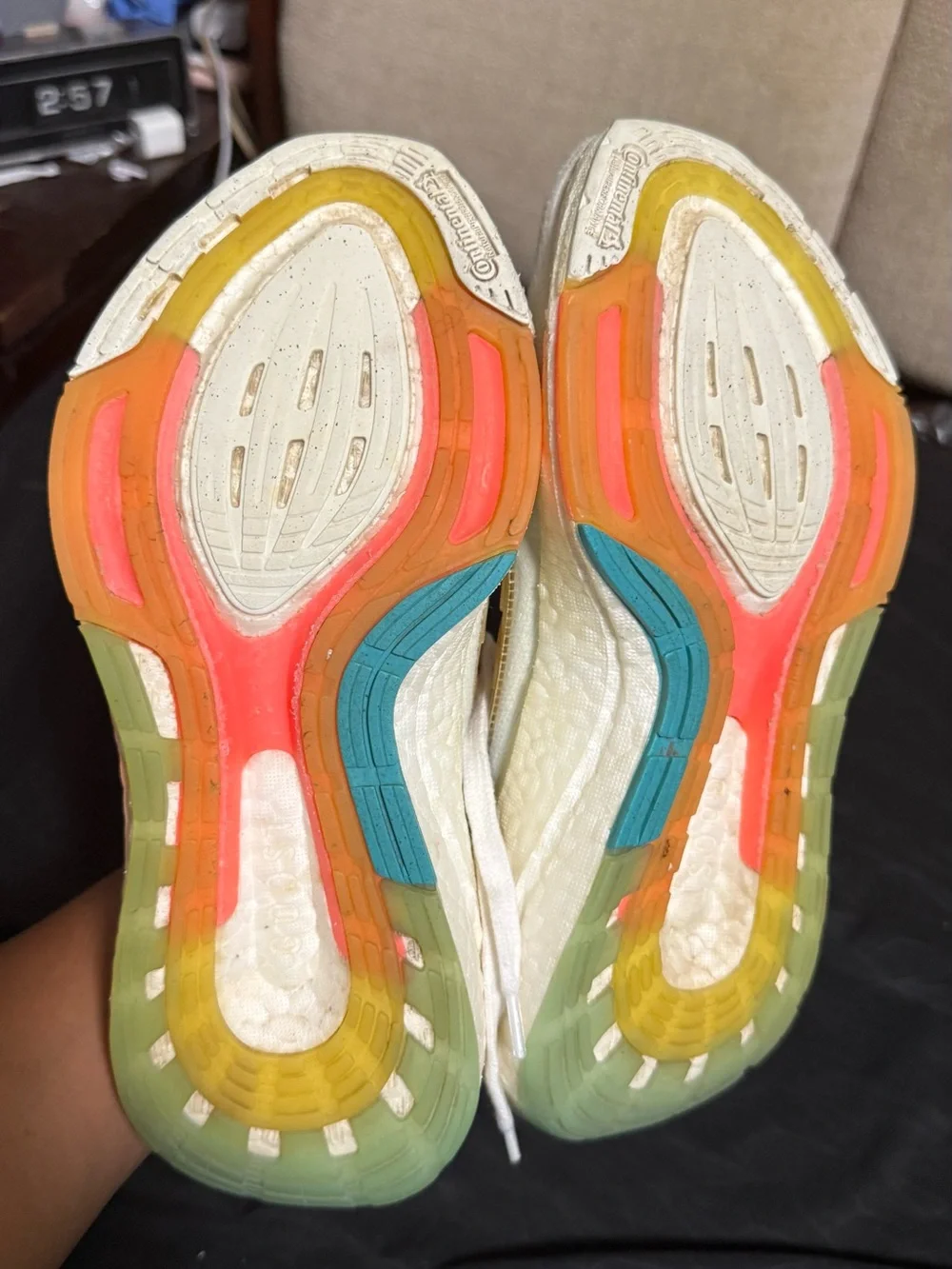 Mesh running shoes, Adidas Ultraboost 22 White Bliss Blue Yellow size 7